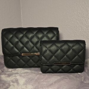 Elegant Black Quilted Women's Bag Set